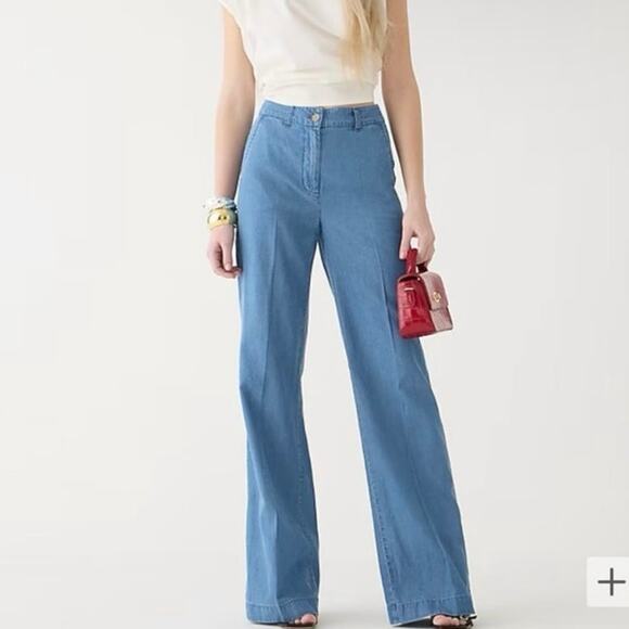 J. Crew High Rise Carolina Flare Chambray Classic Stretch Linen Pant Size 2 - Picture 1 of 6